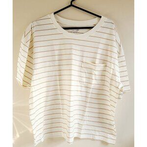 Time and Tru womens Striped XXXL T-Shirt With Pocket Cotton Blend Beige & White